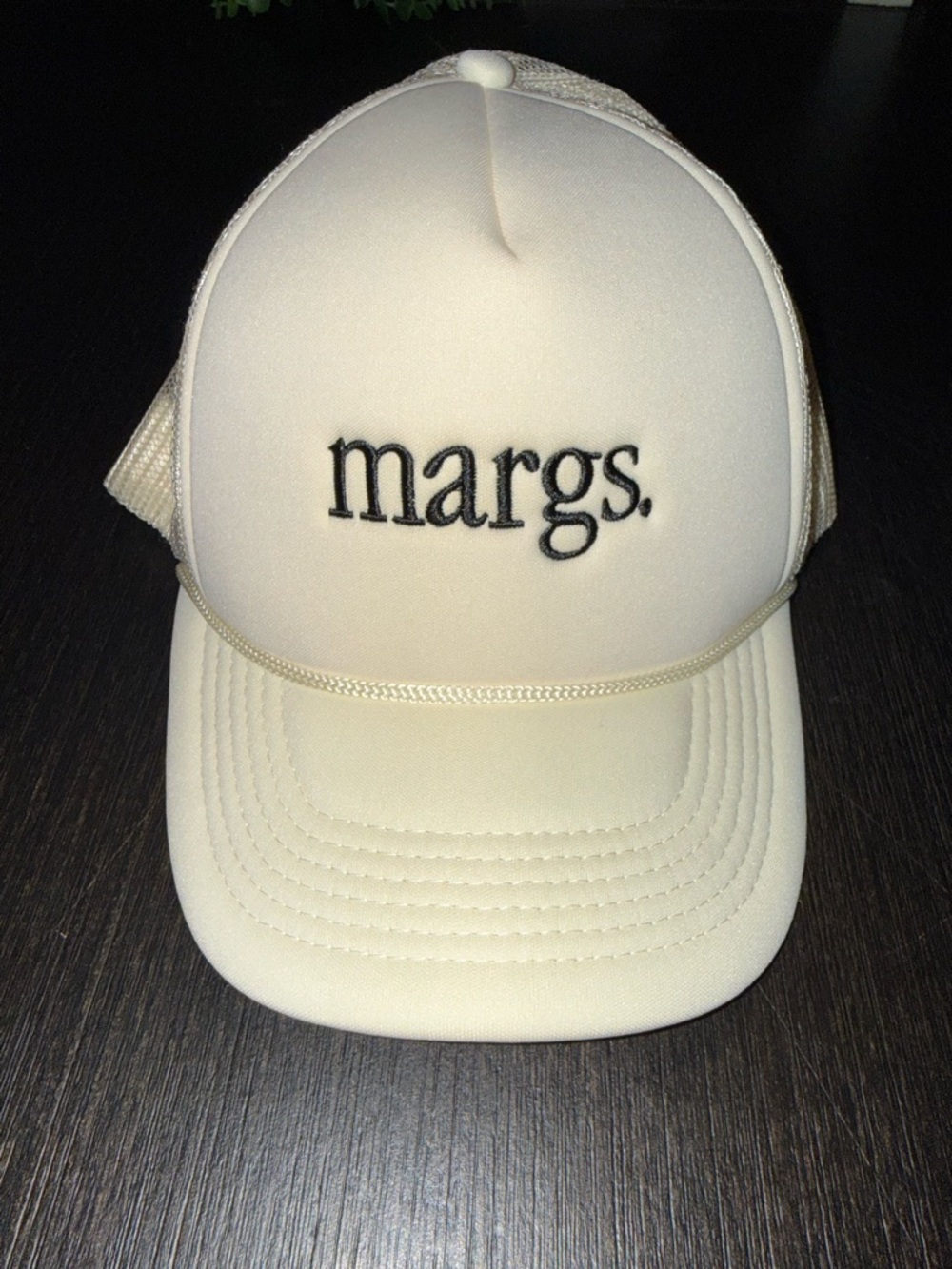 margs. Embroidered Cream Trucker Hat
